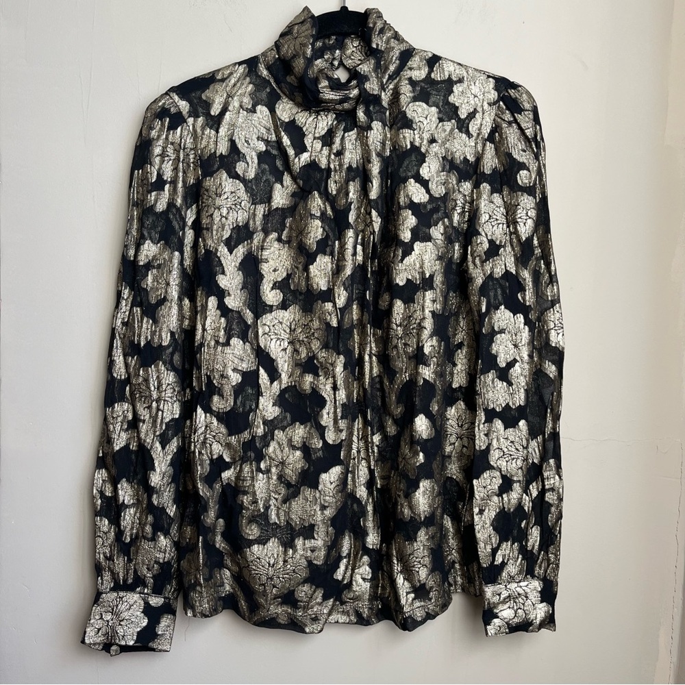 mille black and metallic gold high neck blouse